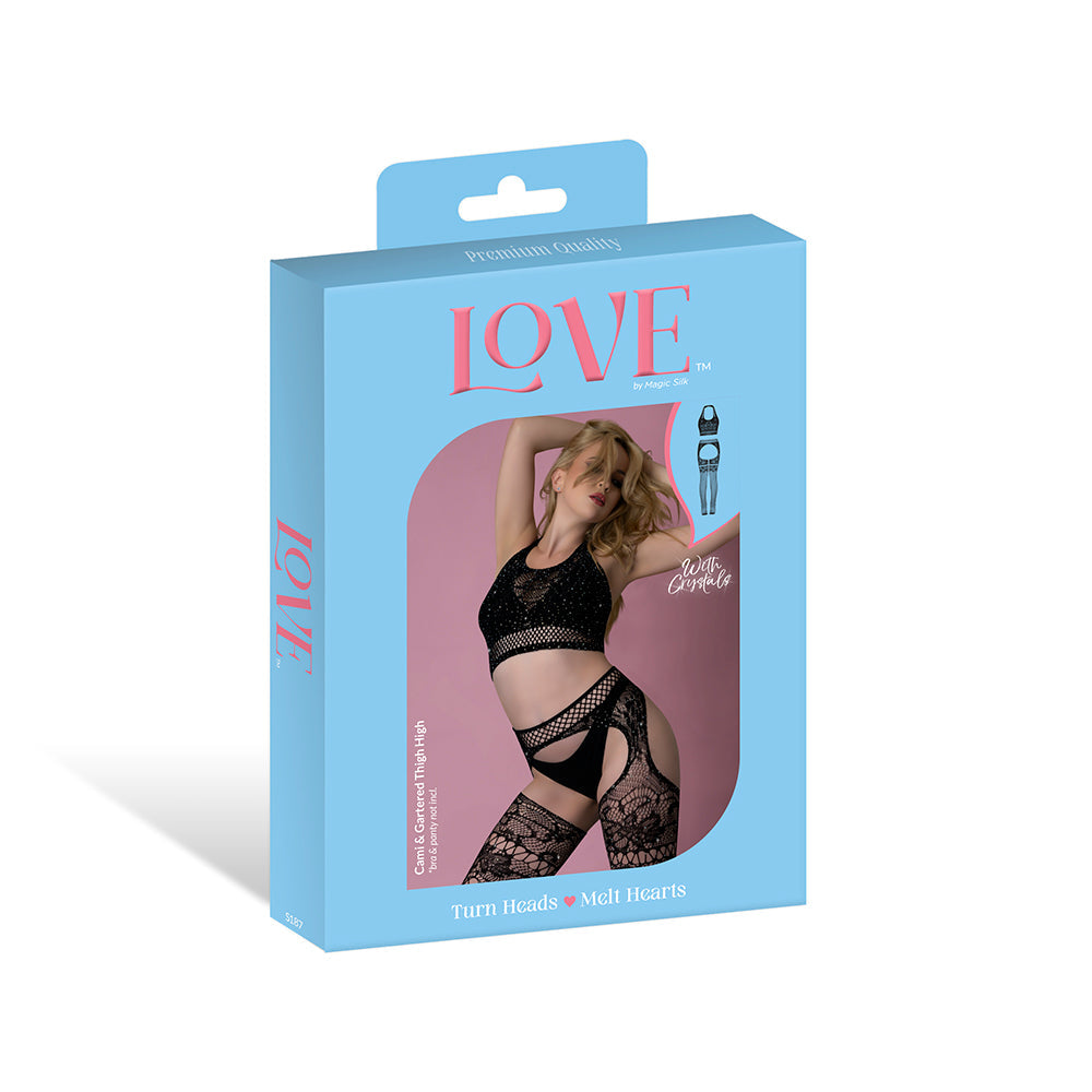 Magic Silk Seamless Cami & Gartered Thigh High Set Black O/S